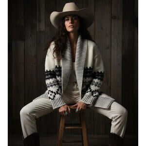 Gap Fair Isle Open Front Cardigan Wool Blend Gray Nordic Sweater M/L EUC